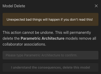Delete model confirmation