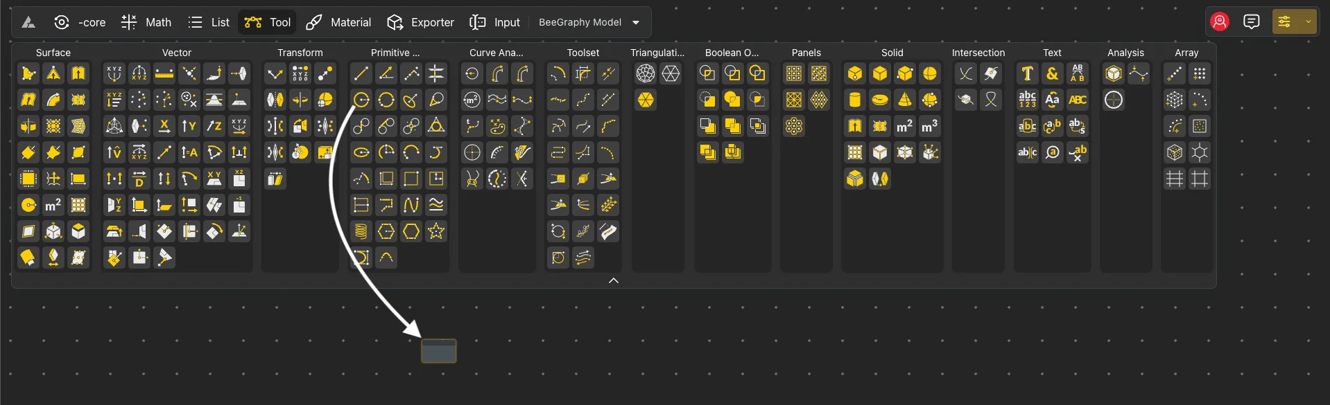 Selecting a node from toolbar