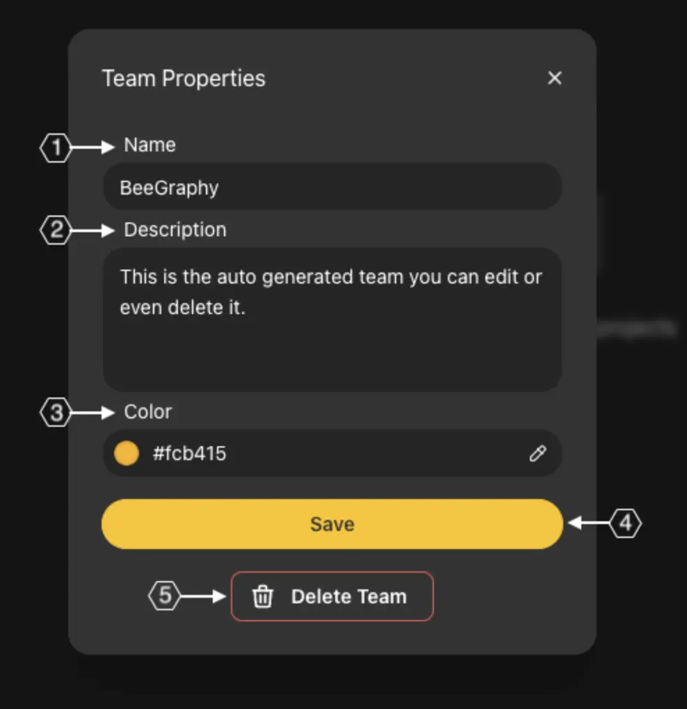 Editing team properties